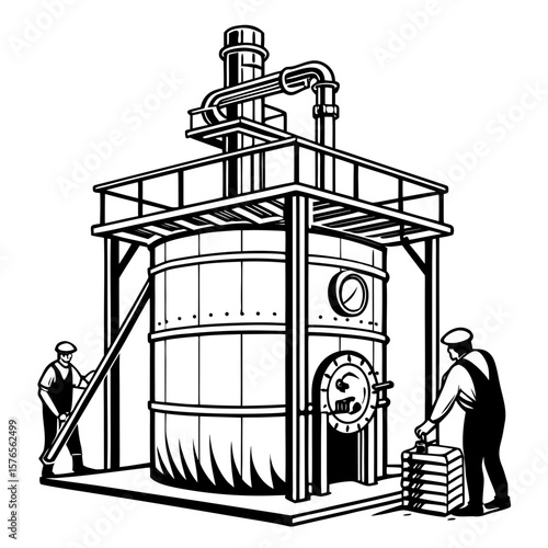Creative Heat Treatment Furnace Vector Illustration | Industrial Equipment Design for Metalworking, Manufacturing, and Engineering Use