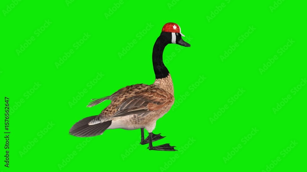 Canada Goose Bird in Canadian Flag Cap - Standing Angry Flapping Wings Loop - Ground Back Angle Close Up View - Green Screen - Realistic symbolic 3D animation isolated on chroma key background Canada Goose Bird in Canadian Flag Cap - Standing Angry Flapping Wings Loop - Ground Back Angle Close Up View - Green Screen - Realistic symbolic 3D animation isolated on chroma key background