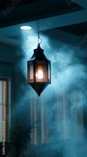 Mood Lighting From a Beautifully Crafted Lantern in a Foggy Indoor Setting