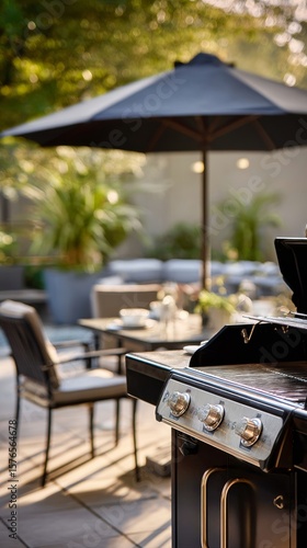 Outdoor Grill Setup for a Summer Barbecue Gathering in a Backyard Location
