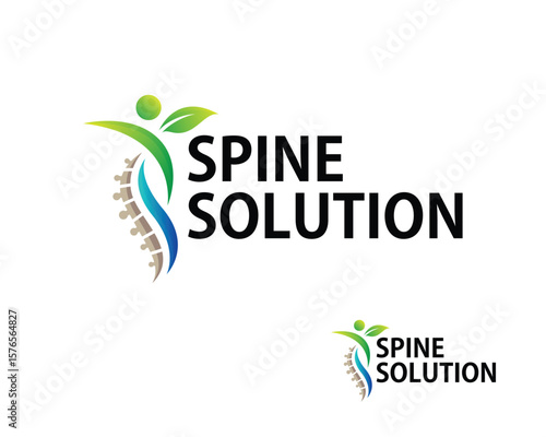 Herbal spine logo creative solution medical clinic nature leave massage