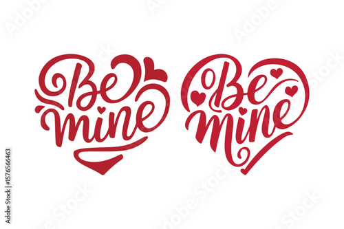 Elegant red be mine calligraphy with heart accents for valentine s day