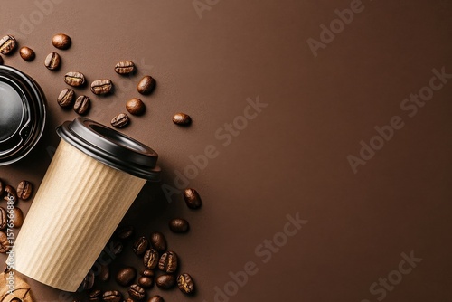 Coffee Cups and Beans Arranged on Burlap Fabric With a Warm Color Background