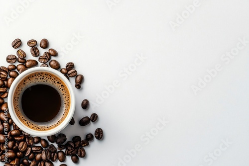 Freshly Brewed Coffee Served With Roasted Beans on a Rustic Table