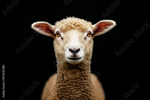 Cute Lamb Looking Directly at the Camera in a Studio Setting With a Black Bac...