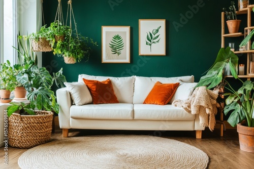 Cozy Living Room Decorated With Plants and Comfortable Furniture for a Relaxi...