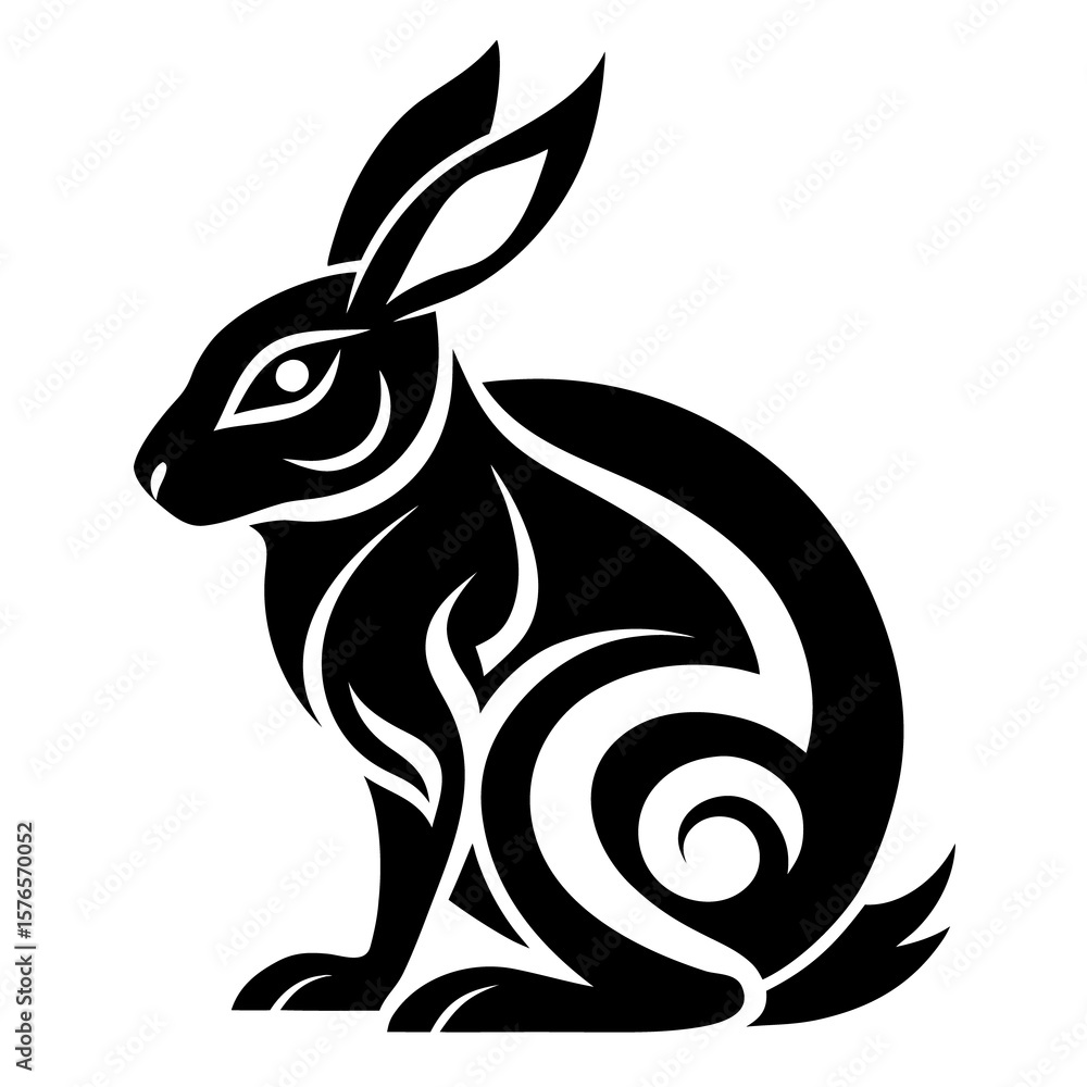 Obraz premium Circular Tribal Rabbit in Crouch Tattoo