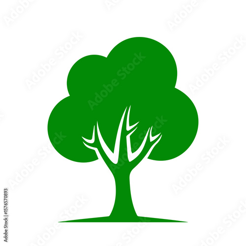 Green tree icon, silhouette representing nature and ecology, on transparent background