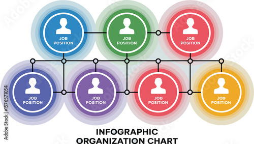 Organization chart infographic with job position icons and connecting lines