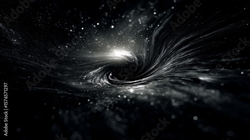 cinematic black hole devouring stars with dramatic space distortion and grain