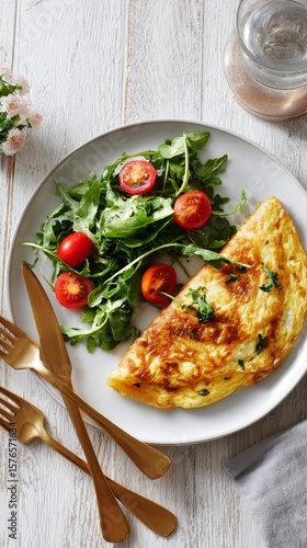 Delicious Omelette Served With Fresh Arugula and Cherry Tomatoes on a Rustic ...