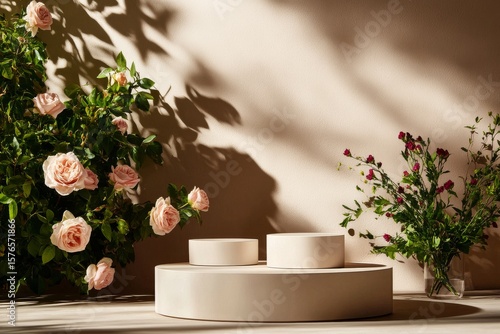 Elegant Display of Natural Elements With Soft Roses and Neutral Textures in a...