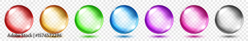 Set of translucent spheres of different colors with highlights and shadows on transparent background, vector illustration for design projects and creating creative works.