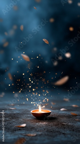 Floating Candle Surrounded by Petals on a Tranquil Evening