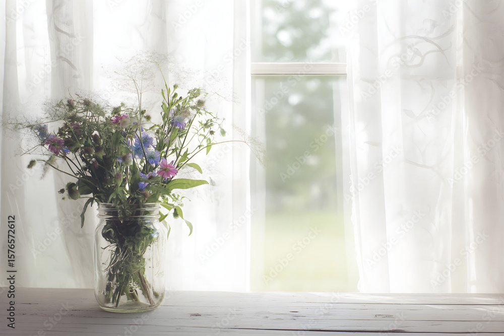 Wildflower Bouquet in a Jar by the Window Wildflower Bouquet in a Jar by the Window