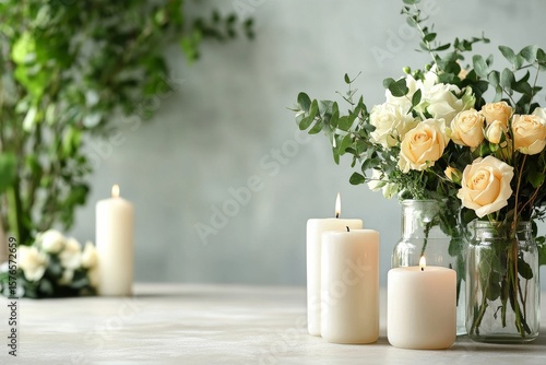 Elegant Floral Arrangement With Candles in a Serene Indoor Setting