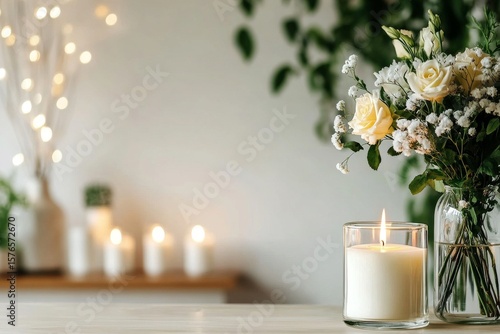 Elegant Floral Arrangement With Candles in a Serene Indoor Setting