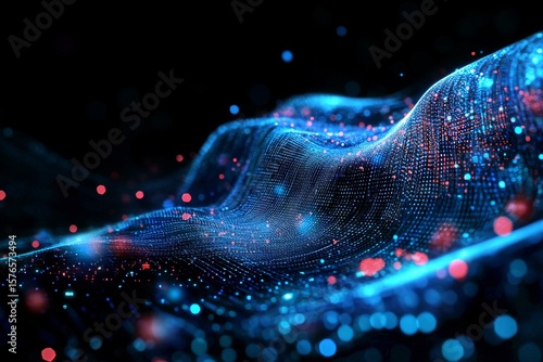 Digital Waves of Blue Light Create an Abstract Technology Background With a S...