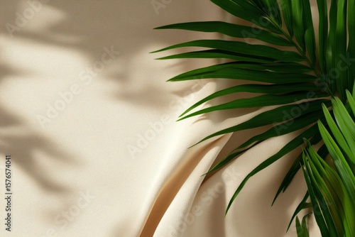 Elegant Arrangement of Palm Leaf and Soft Fabric Showing Natural Textures in ...