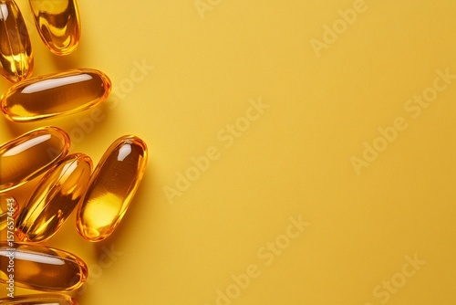 Different Types of Transparent Capsules Lying on a Yellow Surface in a Well-L...