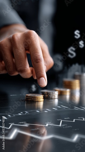 Focus on Financial Growth With Coins and Charts Representing Investment Strat...