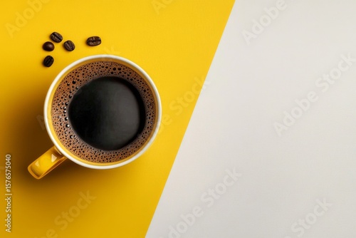 Vibrant Coffee Cup on a Marble Surface With a Bright Yellow Background