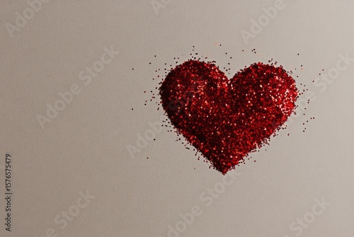 Heart Shaped Glitter Arrangement on a Plain Background for Celebrations and C...