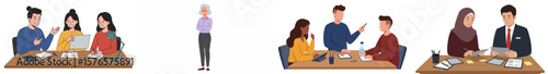 Illustration of diverse professionals in collaborative office settings