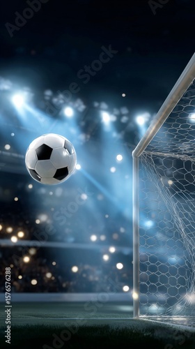 Bright Stadium Lights Illuminate an Empty Soccer Field During a Night Match S...