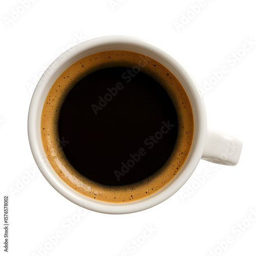 Top View of Fresh Black Coffee in White Mug


