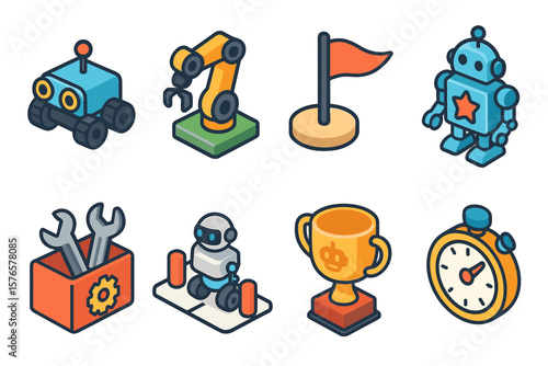 Futuristic robotics technology icons in isometric style