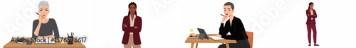 Four professional women in a modern office setting with laptops and notepads