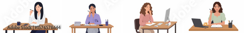 Four women working at desks in a professional office setting