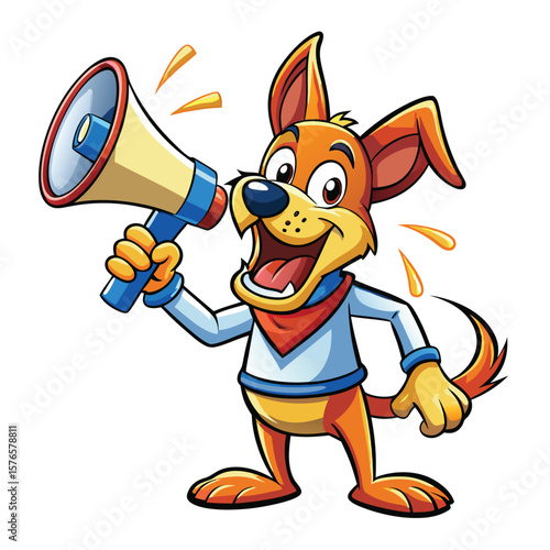 Cartoon dog holding a megaphone