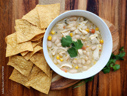 Wallpaper Mural White Chicken Chili with Tortilla Chips made from scratch Torontodigital.ca
