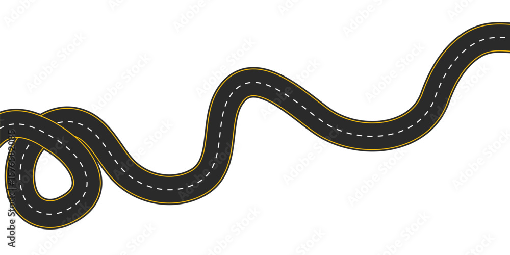 Obraz premium An illustration of a long, winding, and curved road seen from a top perspective, separated from the background. Vector eps10