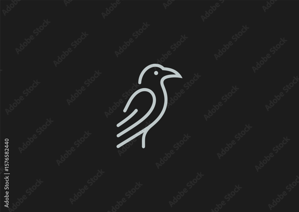 Obraz premium Abstract crow line logo for mystery, intellect, or bold branding.