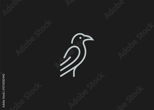 Abstract crow line logo for mystery, intellect, or bold branding.