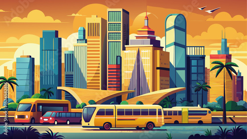 Lagos, Nigeria – Skyscrapers rise beside bustling streets and yellow buses. Beaches, bridges, and a pulsing city rhythm define this West African mega-metropolis in vibrant motion.