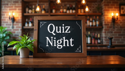 Quiz night sign in a cozy bar setting
