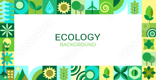  Background of geometric shapes of natural , ecology concept, environmental protection, green waste and zero. Banner, poster, abstract background, pattern in modern geometric, Vector illustration 