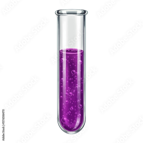 Vibrant Purple Liquid Bubbling in a Glass Test Tube Isolated on White.