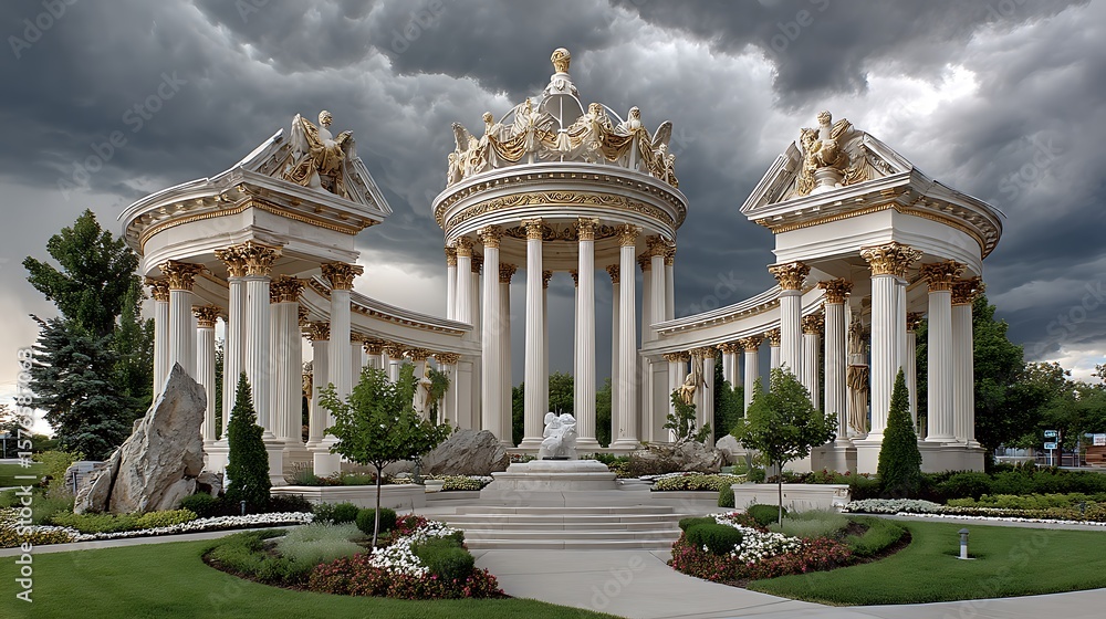 Fototapeta premium Ornate classical rotunda with cloudy background high resolution photo