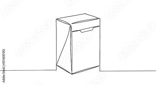 Line art tea box mockup in minimalist style on white background  