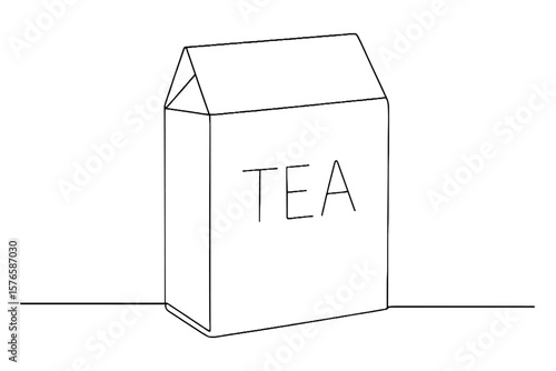 Line art tea box mockup in minimalist style with simple design  