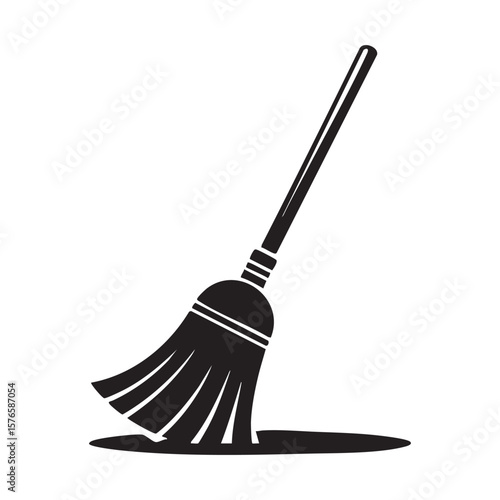 Black And White Broom Sweeping Vector Illustration Graphic