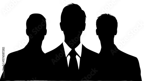 Silhouettes of three business people standing in formal attire  