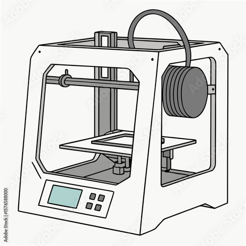 Creative Industrial 3D Printer Vector Illustration | High-Precision Additive Manufacturing Machine Design for Engineering and Production