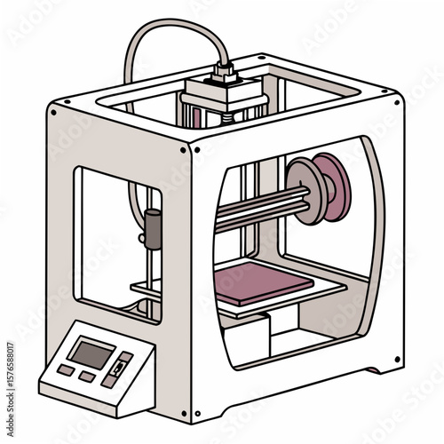 Creative Industrial 3D Printer Vector Illustration | High-Precision Additive Manufacturing Machine Design for Engineering and Production