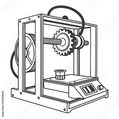 Creative Industrial 3D Printer Vector Illustration | High-Precision Additive Manufacturing Machine Design for Engineering and Production